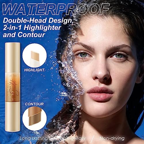 FOCALLURE 2 in 1 Cream Bronzer and Highlighter Stick,Non-greasy & Non-drying Contour Pencil,Easy to Create a Natural Matte Finishing,Long Lasting & Waterproof Face Brighten Make up Pen,CUSTARD SAUCE FOCALLURE