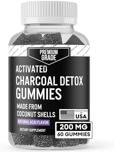 Premium Grade Activated Charcoal Gummies (Жевательные конфеты) - Coconut Charcoal Supplements for Detox Support, Oral Health, Stomach & Digestion - Safe for Kids - No Bloat Vegan Gummy - Natural Acai Flavor (60 Count) VitaPatch