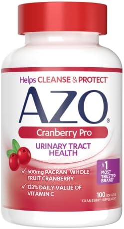 AZO Cranberry Pro, Cranberry Pills for Women & Men, 600mg Pacran, Made with Concentrated Whole Fruit Cranberry Powder (Порошок) to Help Cleanse and Protect The Urinary Tract*, Sugar Free, Non-GMO, 100 Softgels (Мягкие капсулы) Azo