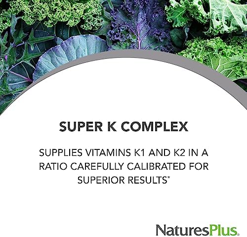 Natures Plus PRO Super K Complex - 60 Capsules - Promotes Healthy Calcium Metabolism - Includes Vitamins K1 & K2 - Non-GMO, Vegan & Gluten Free - 60 Servings Natures Plus