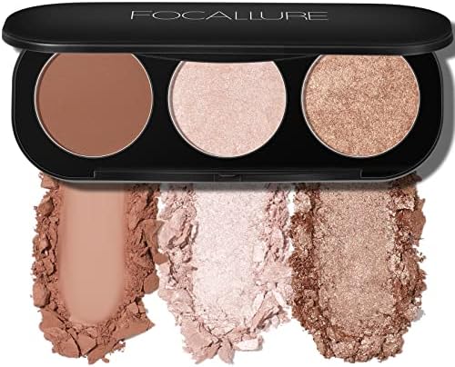 FOCALLURE Blush and Highlighter Palette,3 in 1 Contour Palette,Cruelty-Free Matte Bronzer Powder,Shimmer Illuminator Highlighters for a Glowing Look,#10 FOCALLURE