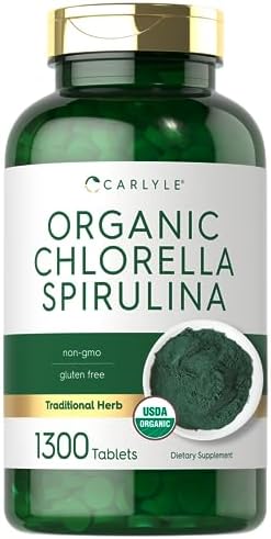 Carlyle Organic Chlorella Spirulina Tablets (Таблетки) | 1300 Count | 50/50 Blend | Non-GMO and Gluten Free Carlyle