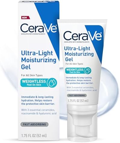 CeraVe Ultra-Light Moisturizing Gel | Hydrating Gel Face Moisturizer with Ceramides, Niacinamide, Hyaluronic Acid | Fragrance Free | Oil-Free | Weightless Mattifying Moisturizer | 1.75 FL Oz CeraVe