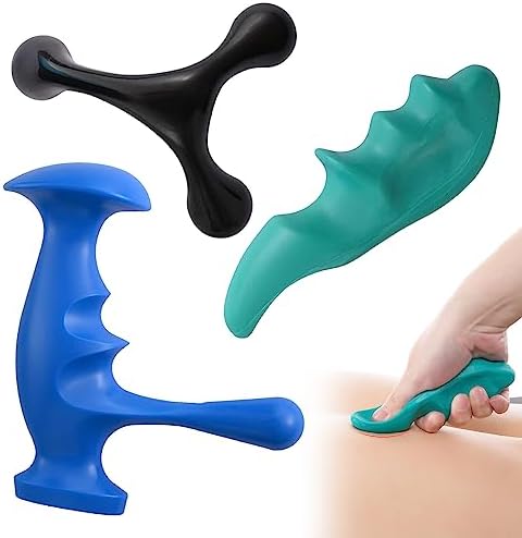 Manual Trigger Point Massage Tool and Thumb Saver for Full Body Deep Tissue Massage, Set Include 1 Green Thumb Protector Tool 1 Palm Urchin Massage Tool Hand Held 4-Legged Massage Knobs Hautllaif