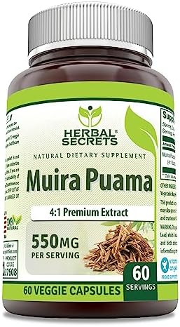 Herbal Secrets Muira Puama 4:1 Extract Supplement | 550 Mg | 60 Veggie Capsules (Капсулы на растительной основе) | Non-GMO | Gluten Free | Made in USA Herbal Secrets