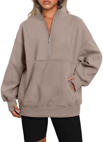 AUTOMET Women's Half Zip Oversized Sweatshirts Fleece Pullover Long Hoodies Casual Mock Turtleneck Sweaters with Pockets Automet