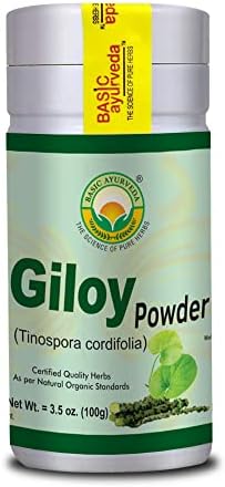 BASIC AYURVEDA Giloy Powder (Порошок) | 3.53 Oz (100g) | Organic Tinospora Cordifolia Stem Powder | Natural Guduchi Extract for Immune System Booster & Healthy Digestion BASIC AYURVEDA