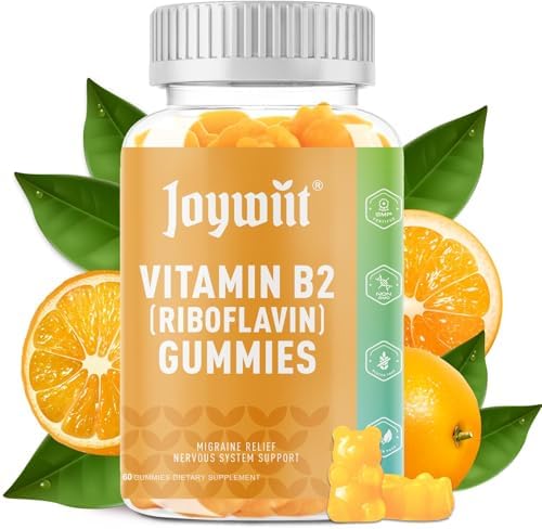 Vitamin B2 Gummies (Жевательные конфеты) Riboflavin 400mg for Adults, Migraine Relief & Nervous System Support, Orange Flavor, Non GMO, Vegan, Pectin - 60 Counts Joywiit