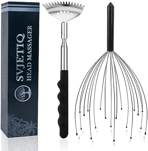 Head Massager Back Scratcher, 20 Fingers Head Scratcher Scalp Massager & Back Scratcher for Men Women, Stocking Stuffers for Deep Relaxation, Stress Relief & Hair Stimulation Svjetiq