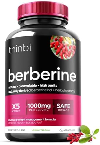 Berberine Supplement 1000mg Potent Botanical Capsules (Капсулы) for Weight Management with Bitter Melon and Banaba Leaf - HCl from Barberry Extract- 30 Servings (Порции) Artnaturals