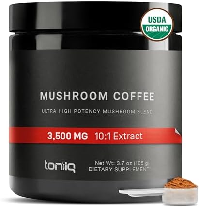 Ultra Concentrated Organic Mushroom Coffee 3,500mg 10:1 Extract - Colombian Sourced Beans 10 Mushroom Blend with Lion's Mane and Cordyceps - Mushroom Powder Coffee Organic Alternative Blend -TQ Toniiq