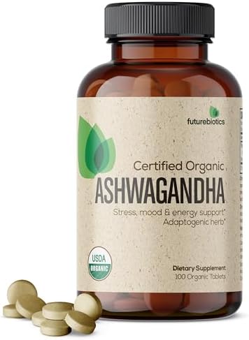 Futurebiotics Certified Organic Ashwagandha, Stress Mood & Energy Support Adaptogenic Herb, Non-GMO, 100 Organic Tablets (Таблетки) FutureBiotics