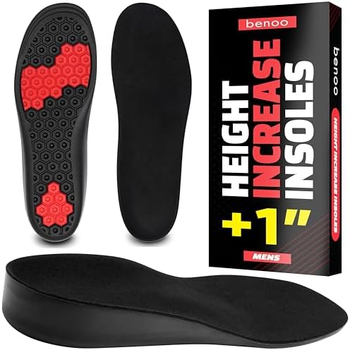 Height Increase Insoles for Men (+1 inch) Shoe Lifts Men, Instant Height Boosters Insoles for Men, Trim to Fit Shoe Lift, Comfortable Shoe Leveler, Shoe Inserts for Height (Mens 10-11.5) Benoo