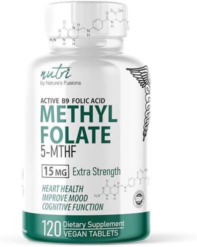 Nutri 5-MTHF L Methylfolate 15MG - 4 Month Supply, 120 Vegan Tablets (Таблетки) - Methylated Folate Supplement - Cognitive Function, Heart Health, Prenatal Support - Methylated Folic Acid, MTHFR Supplement… Nature's Fusions