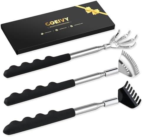 3 Pack Back Scratcher,Metal Portable Telescoping Back Scratchers with Rubber Handles, 3 Different Back Scrappers Provide, Men Women Kids Adults COEIVY