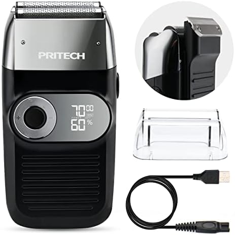 PRITECH Foil and Bald Shavers 2 in 1 Electric Shaver for Men Foil Blade and PopupTrimmer with Rechargeable 3 Adjustable Speeds Men's Beard Shaver (Black Silver) PRITECH