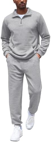 Мужской Комплект одежды COOFANDY Tracksuit 2 Piece Quarter Zip Sweatsuit Workout Plaid Jacquard Jogging Suit Set COOFANDY