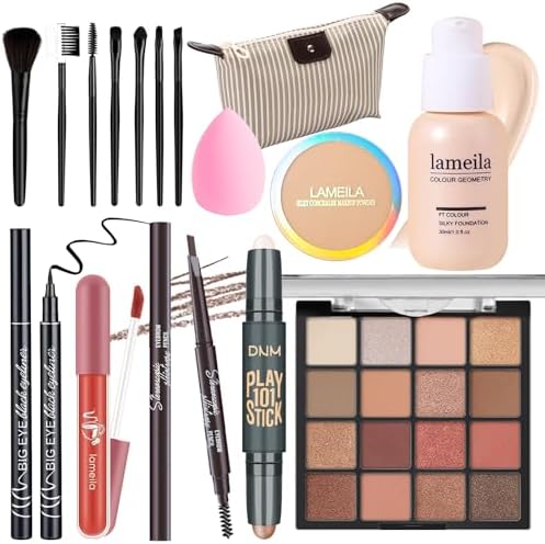 Makeup Set Full Kit for Girls Teens Women, Makeup Present Set, Includes Eyeshadow, Foundation, counter stick, Powder, Eyebrow Pencil, Eyeliner, Brushes, Lip Gloss, Sponge, Cosmetic Bag YBUETE