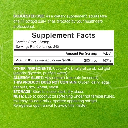 Vitamin K2 Supplement 600mcg, 180 Virgin Coconut Oil Softgels (6 Month Supply) – Full Spectrum MK-7 & MK-4 Forms, High Absorption, Triple Strength K Vitamins – Bone, Joint, & Immune Support – Non-GMO DEAL SUPPLEMENT