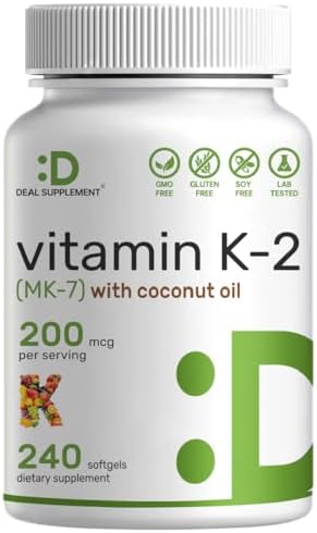 DEAL SUPPLEMENT Premium Vitamin K Complete - High Potency Vitamin K2 (MK-7 and MK-4) & K1, 240 Coconut Oil Infused Softgels (Мягкие капсулы) - Full Spectrum Triple Vitamin K, Optimal Bone & Heart Health Support DEAL SUPPLEMENT