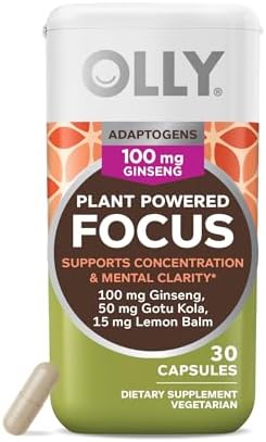 OLLY Focus Adaptogen, Ginseng, Gotu Kola, Mood Support Supplement, Vegetarian Capsules (Вегетарианские капсулы) - 30ct OLLY