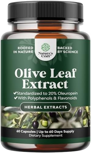 Potent Olive Leaf Extract Capsules (Капсулы) - High Strength Antioxidant Supplement with Pure Olive Leaf with 20% Oleuropein - Herbal Heart Health Supplement - Vegan Non-GMO & Gluten Free (1 Month Supply) Natures Craft