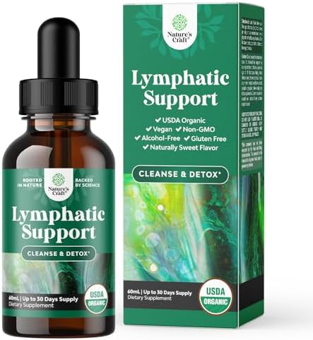 Certified Organic Lymphatic Drainage Drops - Herbal Lymphatic Cleanse and Immune Support Supplement with Echinacea Goldenseal & Red Clover Extract - Vegan Non GMO Alcohol and Sugar Free - 30 Servings Natures Craft