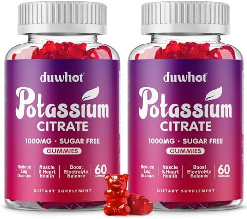 Potassium Citrate 1000mg Gummies (Жевательные конфеты), Potassium Supplement for Adults Women & Men, Support Leg Cramps & Muscle Health, 60 Chewables (Жевательные таблетки) Duwhot