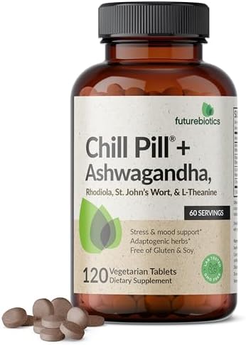 Futurebiotics Chill Pill + Ashwagandha, Rhodiola, St. John’s Wort, & L-Theanine - Non-GMO, 120 Vegetarian Tablets FutureBiotics