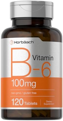 Horbäach Vitamin B-6 100mg | 120 Vegetarian Tablets | Pyridoxine HCl | Non-GMO & Gluten Free Supplement Horbäach