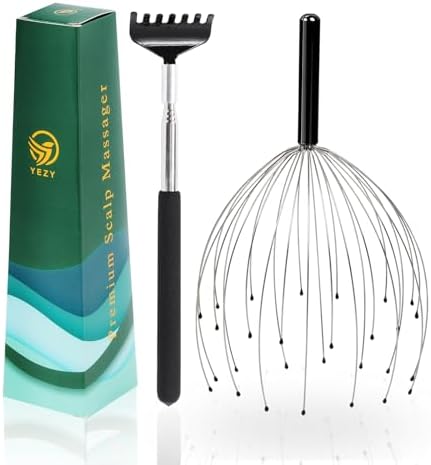 YEZY Head Massager 28 Fingers Head Scratcher Scalp Massager, Back Scratcher, Back Massager, Stocking Stuffers for Head Massage Back Massage (Black) YEZY