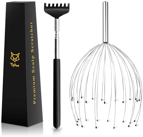 Head Massager 28 Fingers Scalp Massager Head Scratcher, Back Massager Back Scratcher, Stocking Stuffers for Head Massage and Back Massage (Black) TIPKON