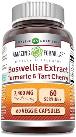 Amazing Formulas Boswellia Extract Turmeric and Tart Cherry Supplement | 2400 Mg Per Serving (Порция) | 60 Veggie Capsules (Капсулы на растительной основе) | Non-GMO | Gluten Free | Made in USA Amazing Nutrition