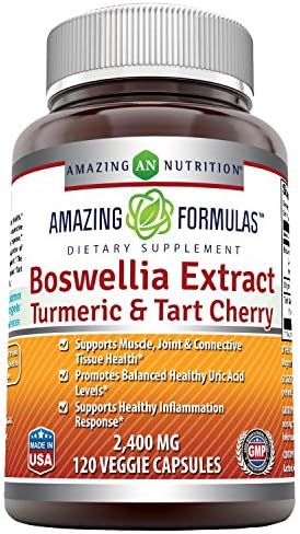 Amazing Formulas Boswellia Extract Turmeric and Tart Cherry 2400mg Veggie Capsules (Капсулы на растительной основе) | Non-GMO | Gluten Free | Made in USA | Ideal for Vegetarians (120) Amazing Nutrition