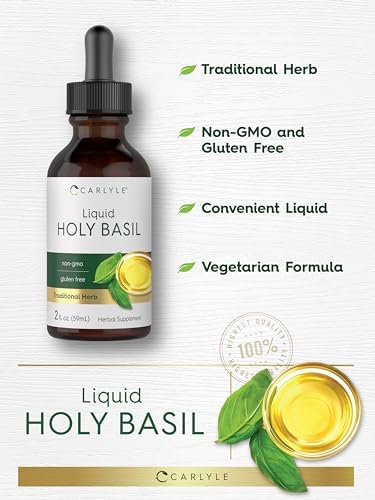 Carlyle Holy Basil Extract Liquid | 2 Fl Oz | Tulsi Herb Tincture | Vegetarian | Non-GMO, Gluten Free Supplement Carlyle