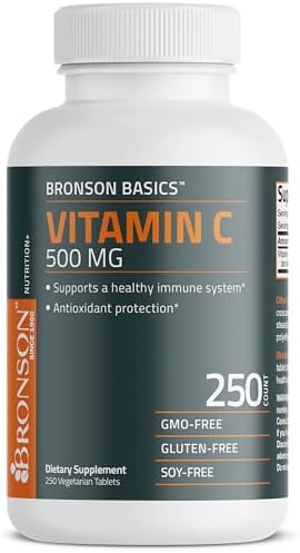 Bronson Vitamin C 500 MG Supports a Healthy Immune System & Antioxidant Protection, Non-GMO, 250 Vegetarian Tablets Bronson