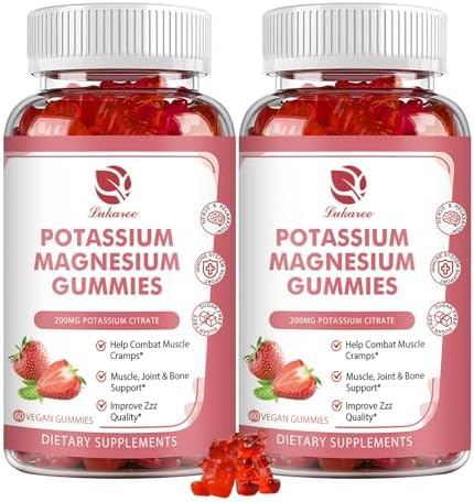 Magnesium Potassium Supplement Gummies - New Flavor Calm Magnesium Glycinate Gummies 500mg & Potassium Citrate 200mg Plus Omega 3, B6, D3, K2 & Calcium for Zzz, Leg Cramps & Muscle - 120 Gummies Lukaree