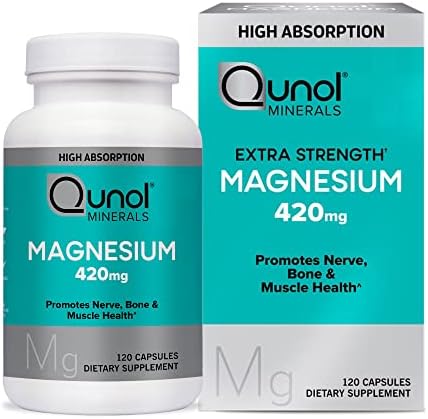 Qunol Magnesium Capsules (Капсулы) 420mg, 100% DV, High Absorption Magnesium Supplement, Extra Strength, Bone and Muscle Health Supplement, 180 Count Qunol