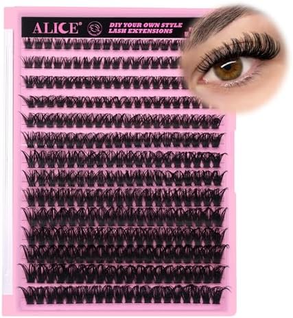 ALICE Natural Cluster Eyelash Extensions Lash Clusters DIY Lash Extensions Fluffy Wispy Eyelash Clusters D Curl Individual Lashes 154pcs ALICE