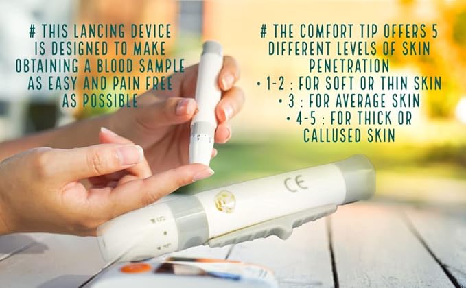 One Step Lancing Device Pen, 5 Depth Settings + AST Cap, Less Pain, Blood Sampling Pen, Accurate Blood Sample, Suitable for Twist Top Lancets, Blood Sugar Level Alternative Site Testing One Step