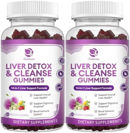 Liver Cleanse Detox & Repair Gummies (Жевательные конфеты) - Extra Strength 14 in 1 Liver Support Supplement w/Milk Thistle Silymarin,Dandelion, Artichoke Extract & Elderberry - No Sugar, Liver Health Supplement -120 Ct Lukaree