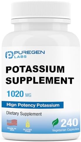 Puregen Labs Potassium Bicarbonate Supplement 1020 mg | Non-GMO | Gluten Free | Made in USA | 240 Vegetarian Capsules (Вегетарианские капсулы) P Puregen Labs