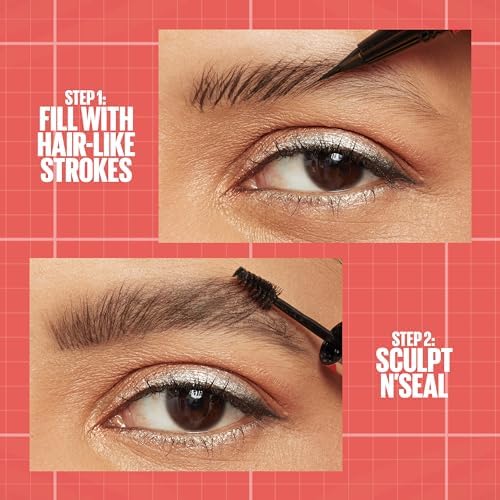 Maybelline Build-A-Brow 2-in-1 Brow Pen and Sealing Brow Gel, Eyebrow Makeup for Real-Looking, Fuller Eyebrows, Deep Brown, 1 Count MAYBELLINE