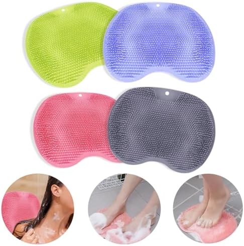 4 Pcs Shower Foot Scrubber for Use in Shower Silicone Body Scrubber Foot Massager Mat with Non Slip Suction Cups Foot Cleaner Shower Exfoliating Bath Wash Pad Foot Massager,Soothe Achy Feet SVICCOOKQ