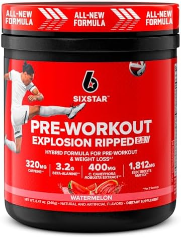 Six Star Pre-Workout Explosion Ripped 2.0 Watermelon - Endurance Powder (Порошок) with Caffeine, Beta-Alanine, Lactic Acid Buffer, Electrolyte Recovery, C. canephora Robusta for Weight Loss - 30 Servings (Порции) Six Star