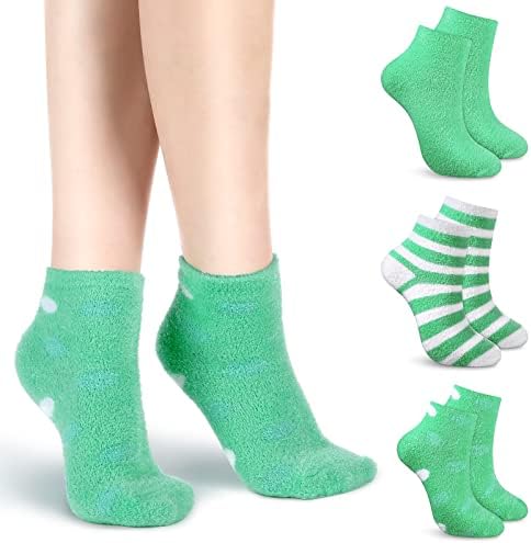 Tarpop 3 Pairs Aloe Socks Moisturizing Spa Socks for Dry Cracked Feet Infused Socks Gel Sleeping Fuzzy Socks Lotion Socks Gift for Christmas Women Men Softening Dry Feet (White, Green, Colorful) Tarpop