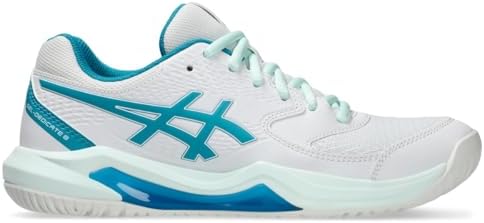 ASICS Women's Gel-Dedicate 8 D Tennis Shoes, 7.5, White/Teal Blue ASICS