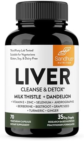 Sandhu's Liver Renew Cleanse Detox, Repair & Support |70 Capsules (Капсулы)| 1 Month+ Supply (Pack of 1)| Herbal Supplement for Liver Health| Milk Thistle Dandelion Root with 9 Minerals Sandhu's