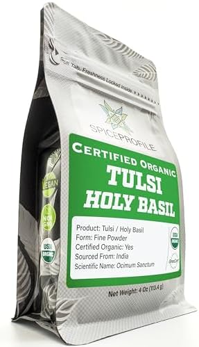 Spice Profile | USDA Certified Organic Holy Basil (Tulsi Leaf) Powder (Порошок) | Resealable 4oz Pouch | For Vitality & Wellness | Perfect for Teas & Drinks Spice Profile