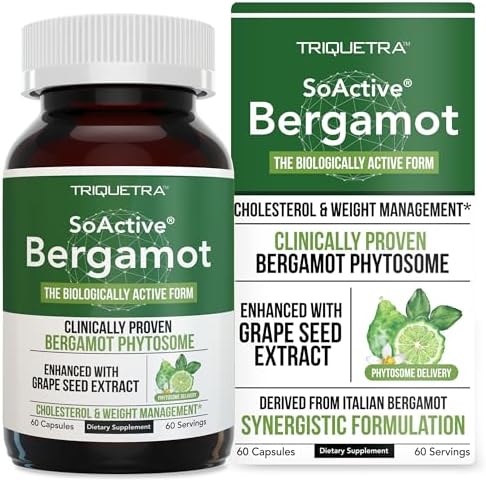 SoActive Bergamot: 2.5X More Effective, Italian Citrus Bergamot Phytosome - Clinically Validated | Enhanced with Grape Seed Extract with 95% PAC - Supports Cholesterol & Cardiovascular (60 Capsules) Triquetra Health